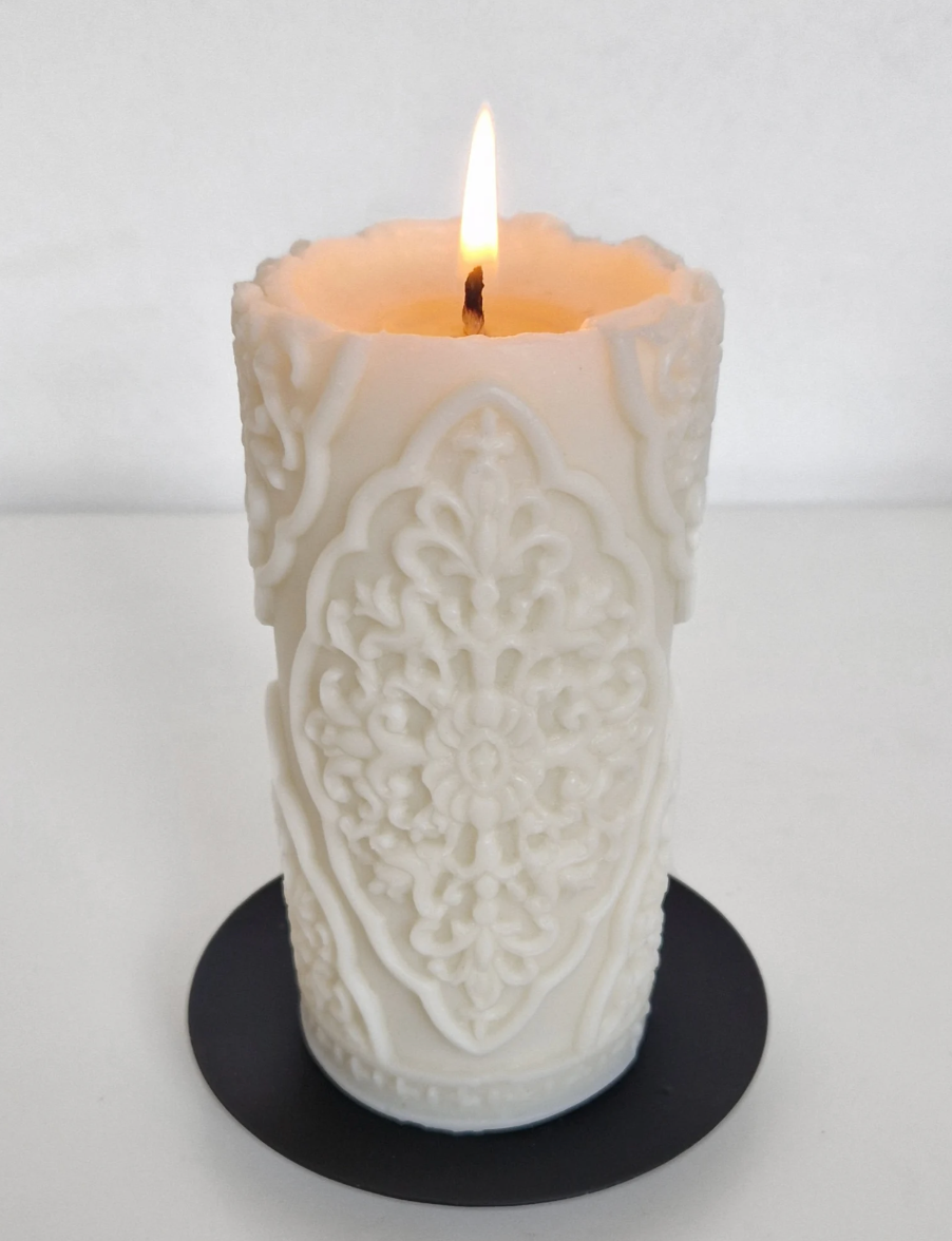 MOONLIGHT MOURNING - Ornate Beeswax Pillar Candle