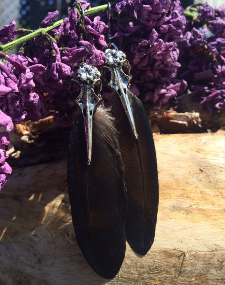 ~Winged Messenger~ Crow feather earrings