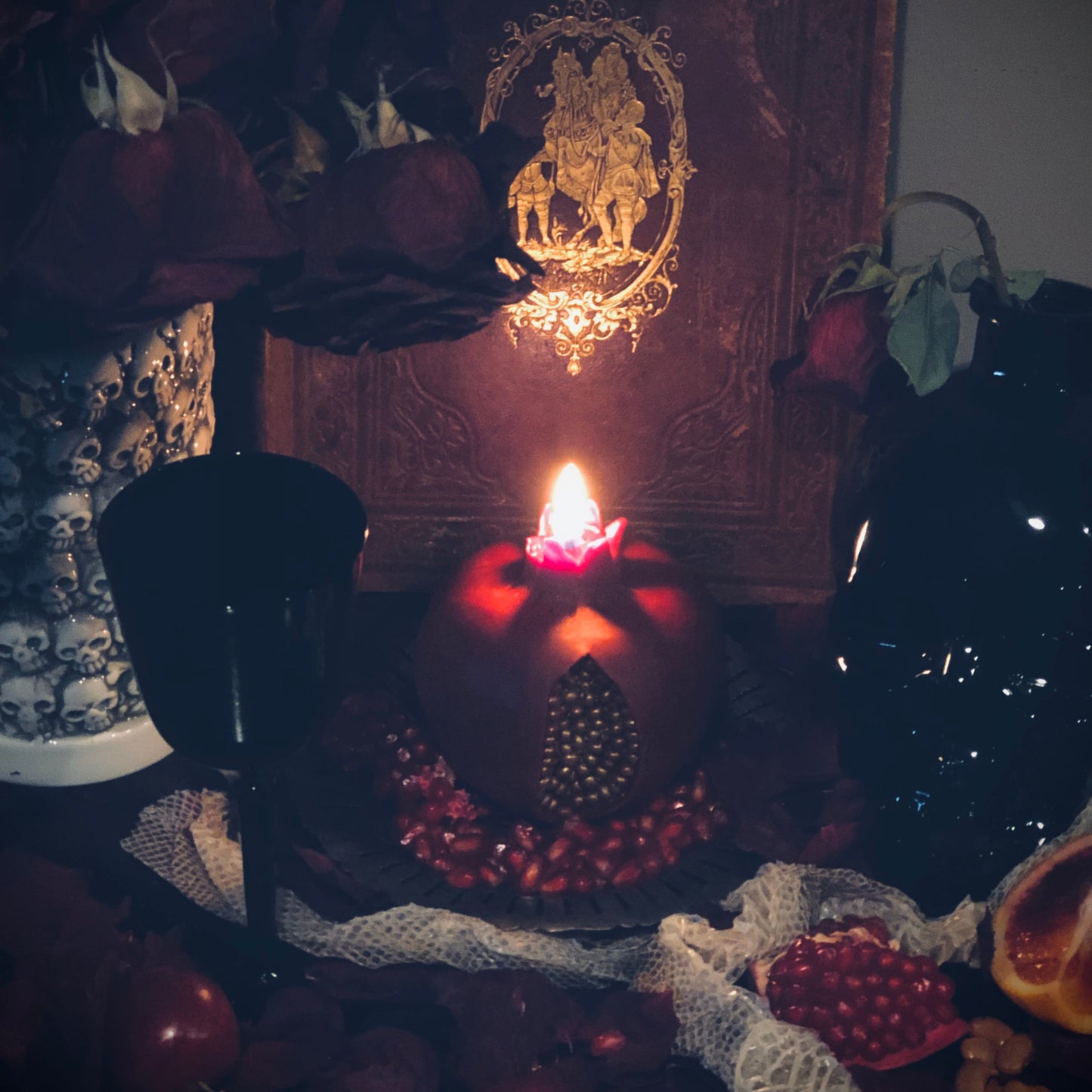 Pomegranate Beeswax Ritual Candle -Fruit for the Dead