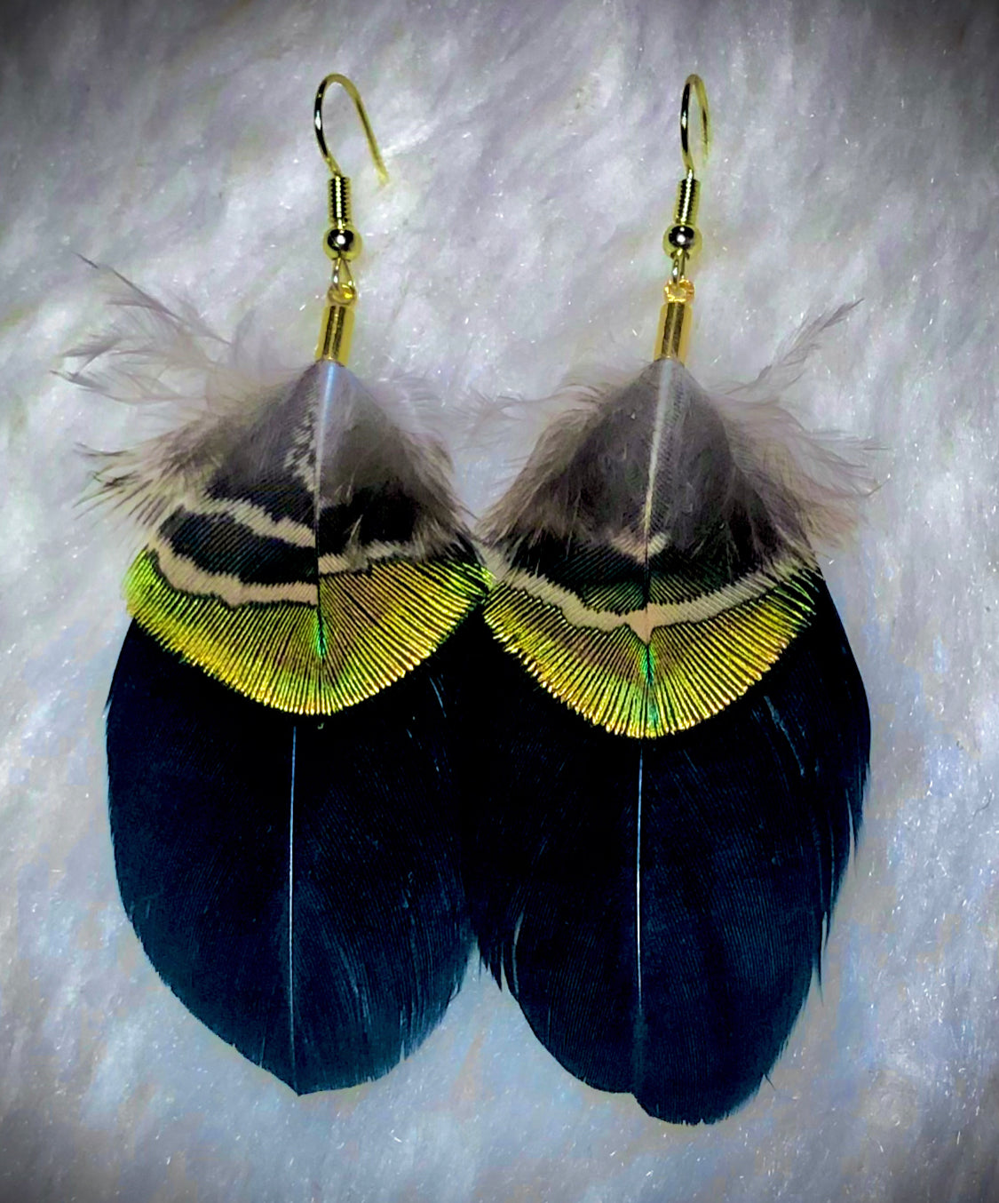 Snow Goose & Peacock Feather Earrings