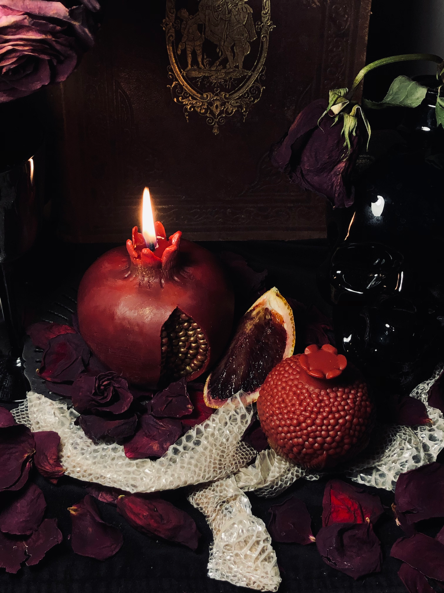 Pomegranate Beeswax Ritual Candle -Fruit for the Dead