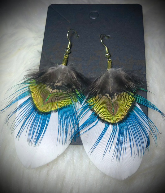 Snow Goose & Peacock Feather Earrings