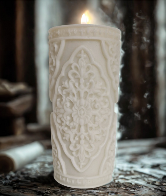 MOONLIGHT MOURNING - Ornate Beeswax Pillar Candle