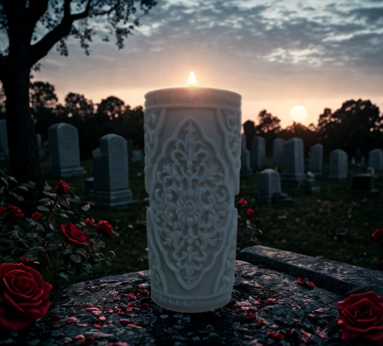 MOONLIGHT MOURNING - Ornate Beeswax Pillar Candle