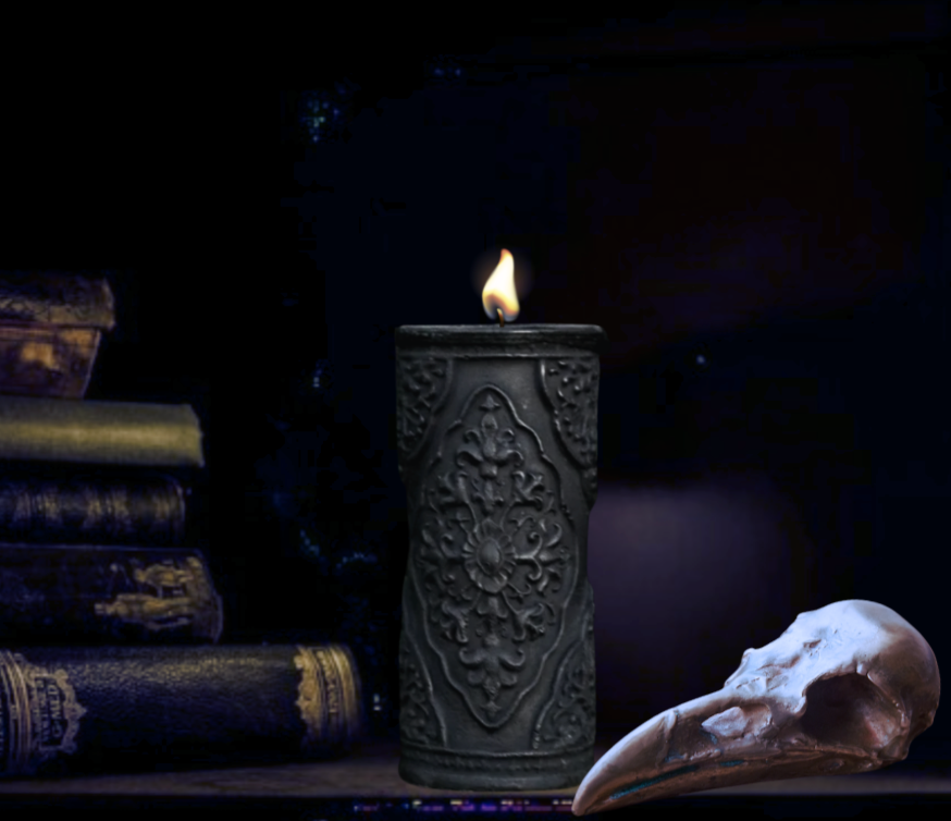 MIDNIGHT MOURNING - Ornate Ritual Beeswax Pillar Candle