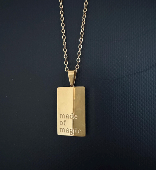 "MADE OF MAGIC" 18K Gold Plated Inspirational Engraved Pendant Necklace