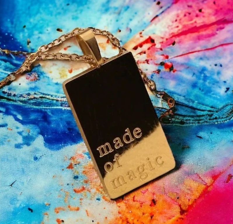 "MADE OF MAGIC" 18K Gold Plated Inspirational Engraved Pendant Necklace
