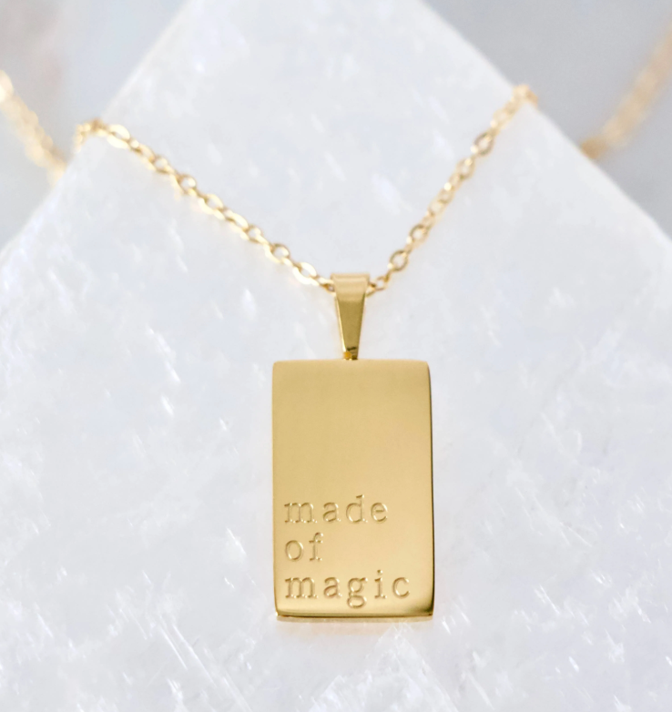 "MADE OF MAGIC" 18K Gold Plated Inspirational Engraved Pendant Necklace