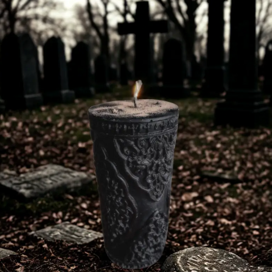 MIDNIGHT MOURNING - Ornate Ritual Beeswax Pillar Candle