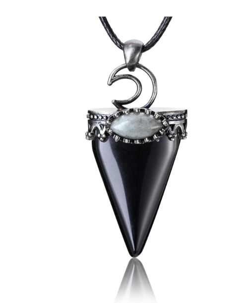 NYX - Crescent Moon, Black Onyx & Labradorite Necklace