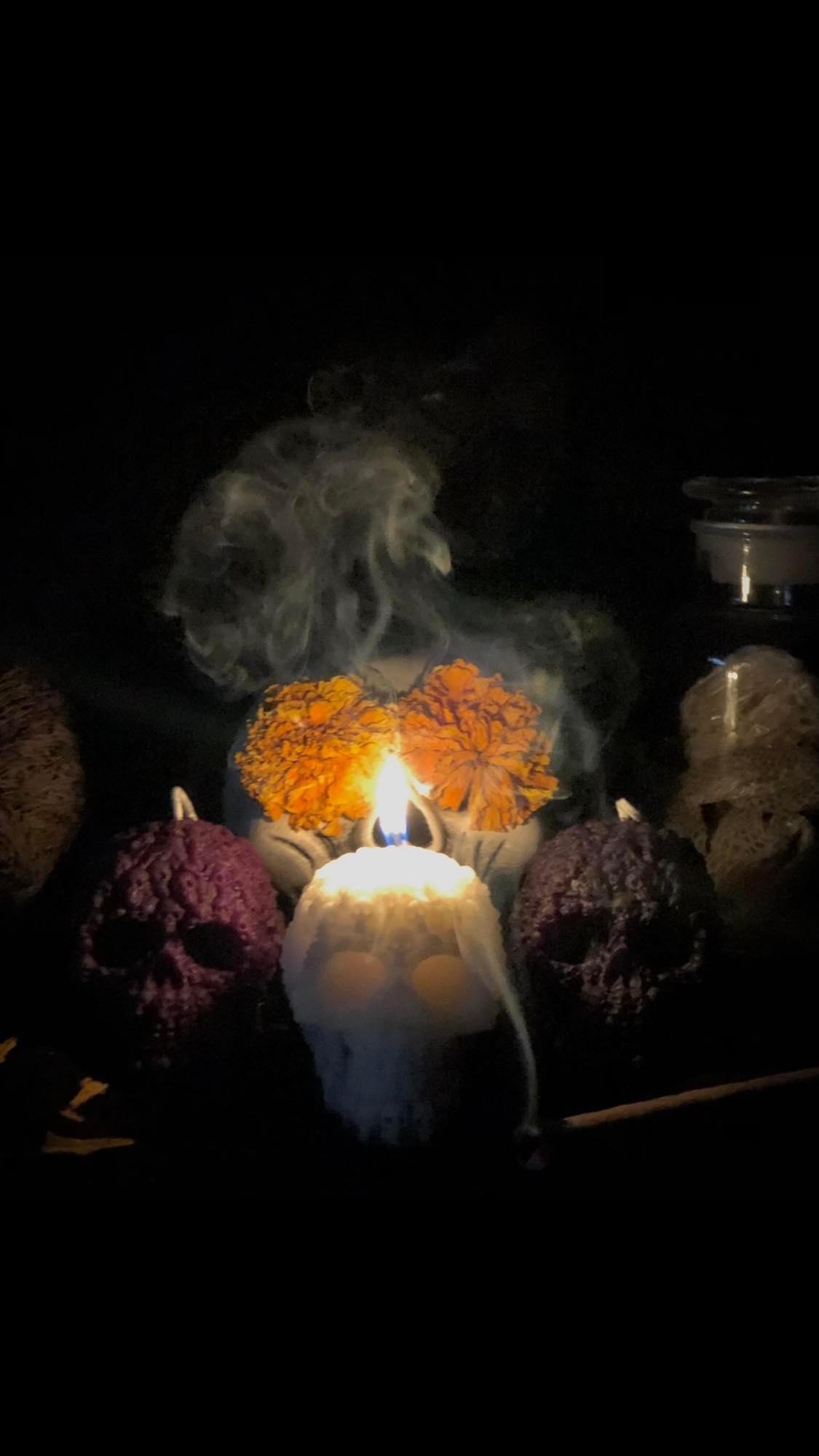 Gathered Bones Skull Candle