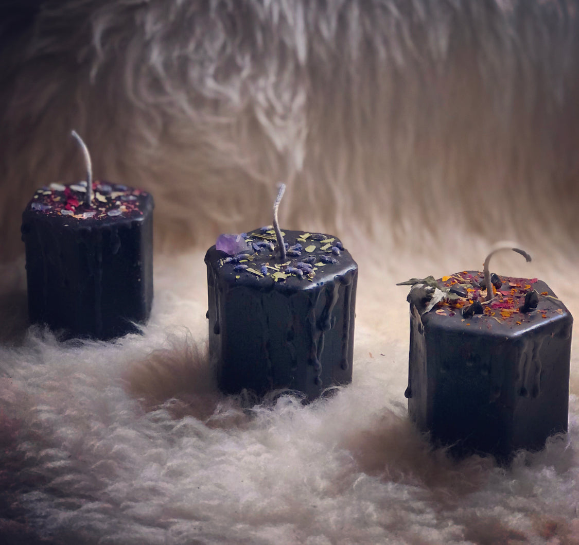 Ritual Pillar Candles ~ with Crystals & Herbs